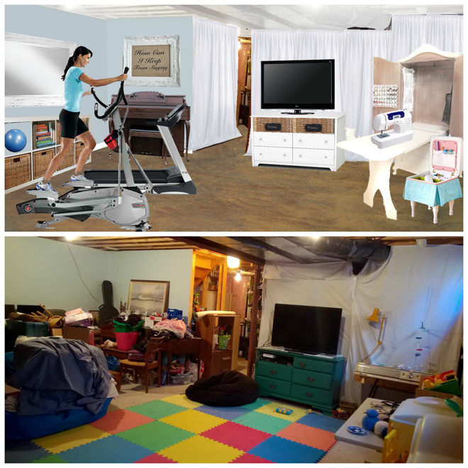 Debbie's basement TV view before and after