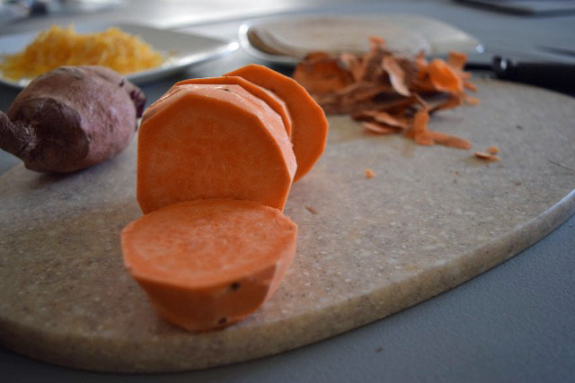 peel and slice sweet potato