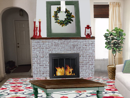 Kristen's living room fireplace view magnolia wreath