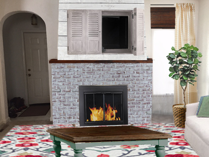 Kristen's living room fireplace view planked wall