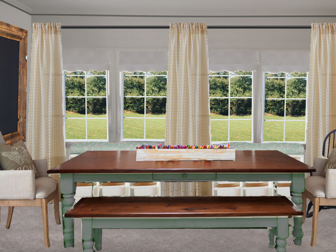 Sunroom School Room_green table whitewashed trough