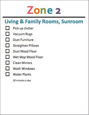 Zone Cleaning Chart For Kids