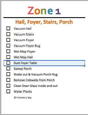 Zone Cleaning Chart For Kids